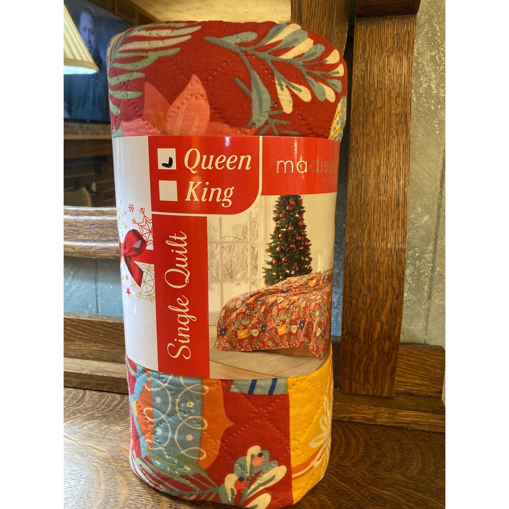 Madison Collection Holiday Presents Christmas Quilt Red Queen 86x86 OEKO-TEX